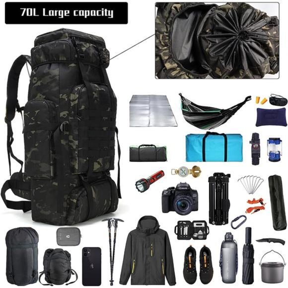 70L Camping/Hiking Backpack - Molle Rucksack Waterproof Traveling Heavy Duty Bag - Picture 2 of 5